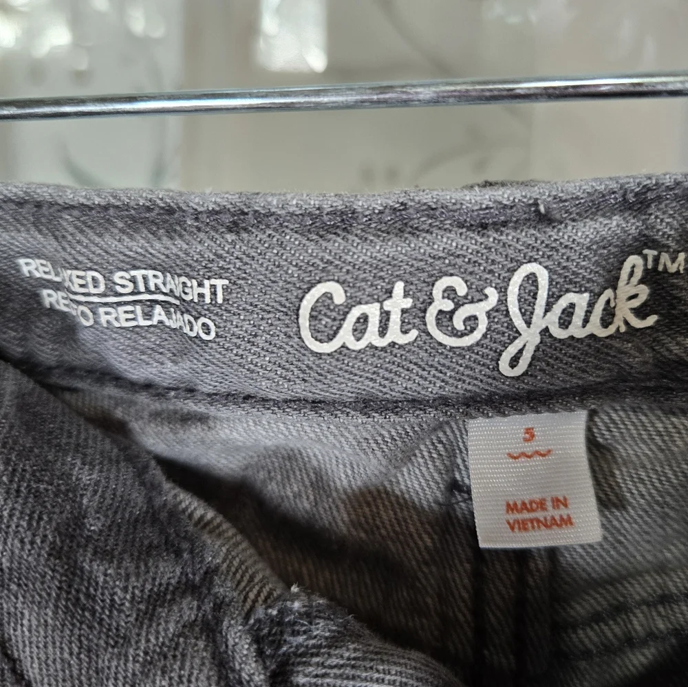 Cat &‎ Jack Boys Gray Relaxed Straight Leg Jeans Size 5 Adjustable Waist